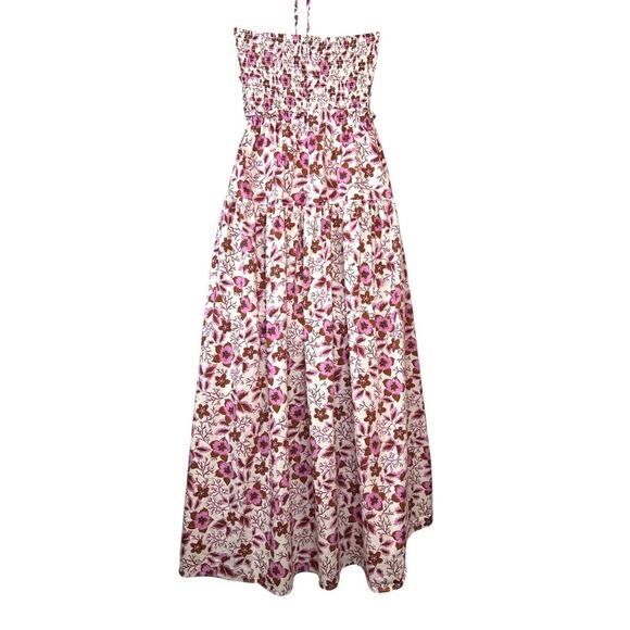 Jason WU Halter Strapless Floral Smocked Midi Dress in Pink Brown Women's Small - Picture 9 of 15